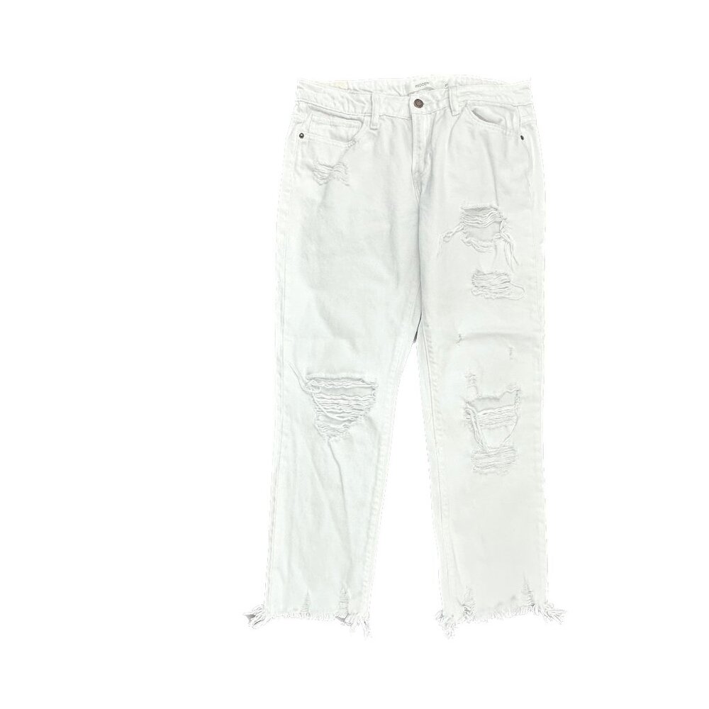 Hidden Distressed Raw Hem‎ Ankle Women's size 27 White Denim Jeans
